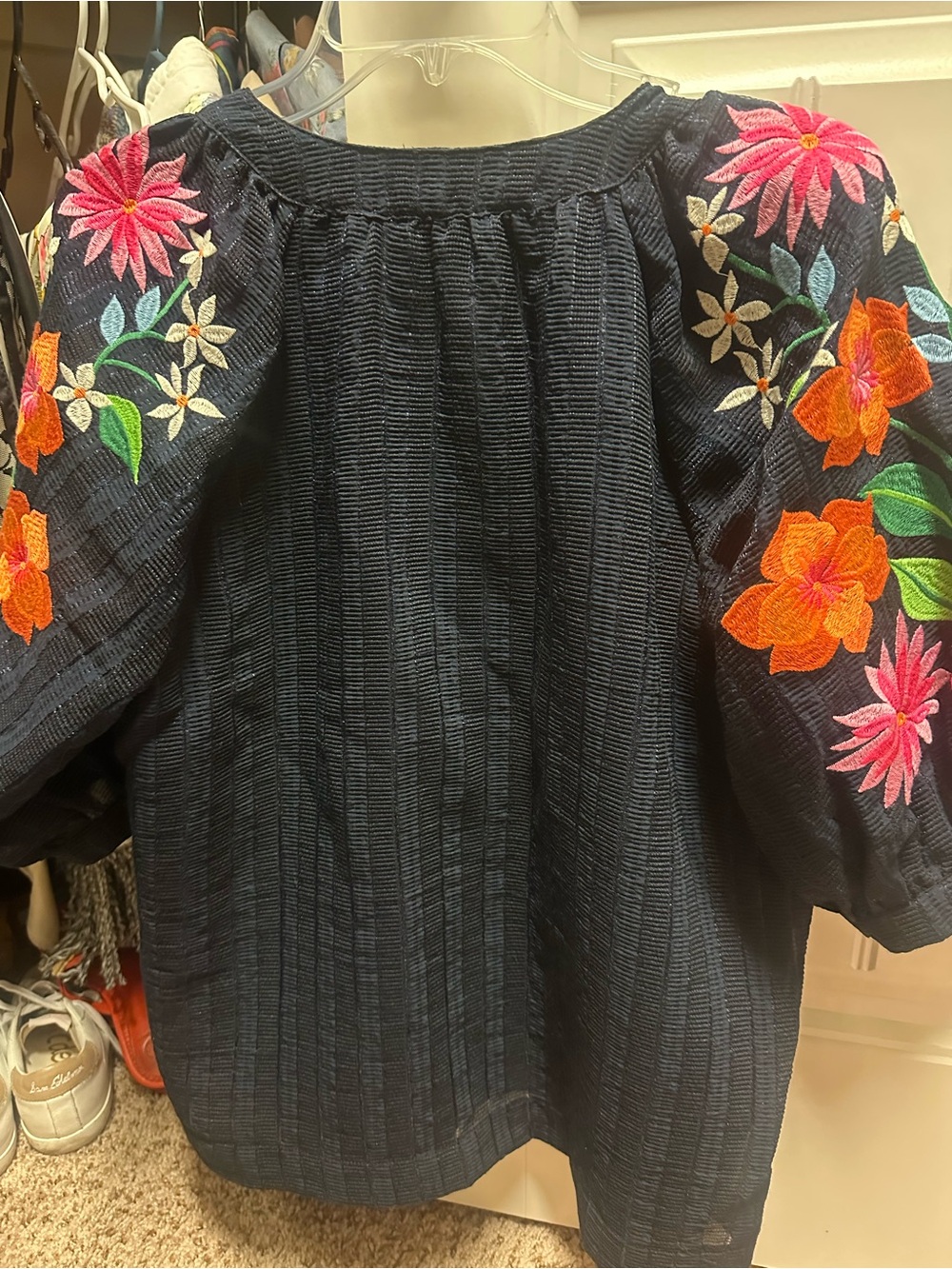 THML Navy Embroidered Floral Sleeve Top - Picture 4 of 5